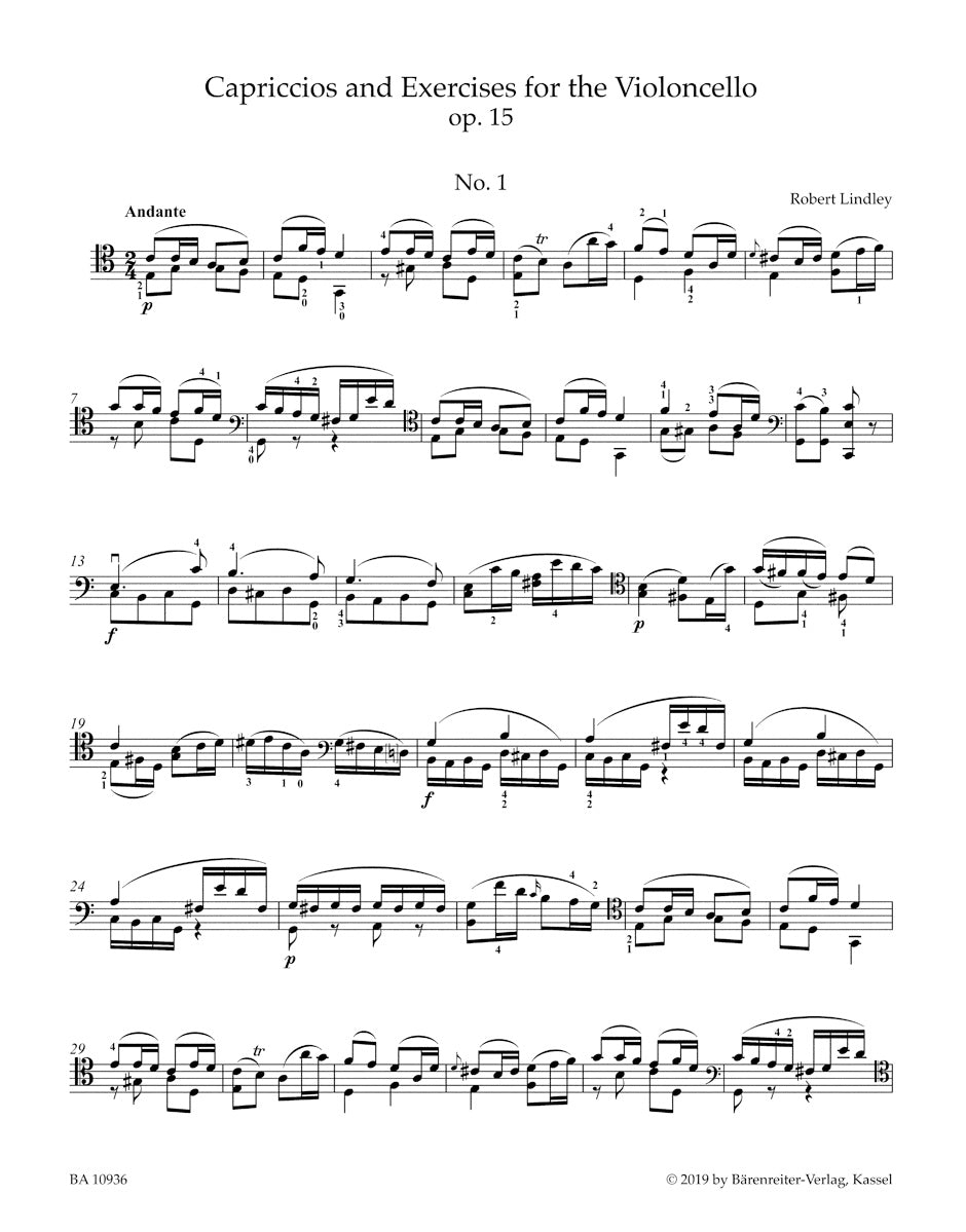 Lindley: Capriccios and Excercises for the Cello, Op. 15