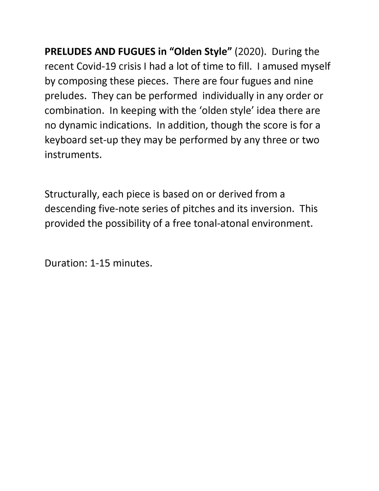 Brooks: Preludes and Fugues in Olden Style