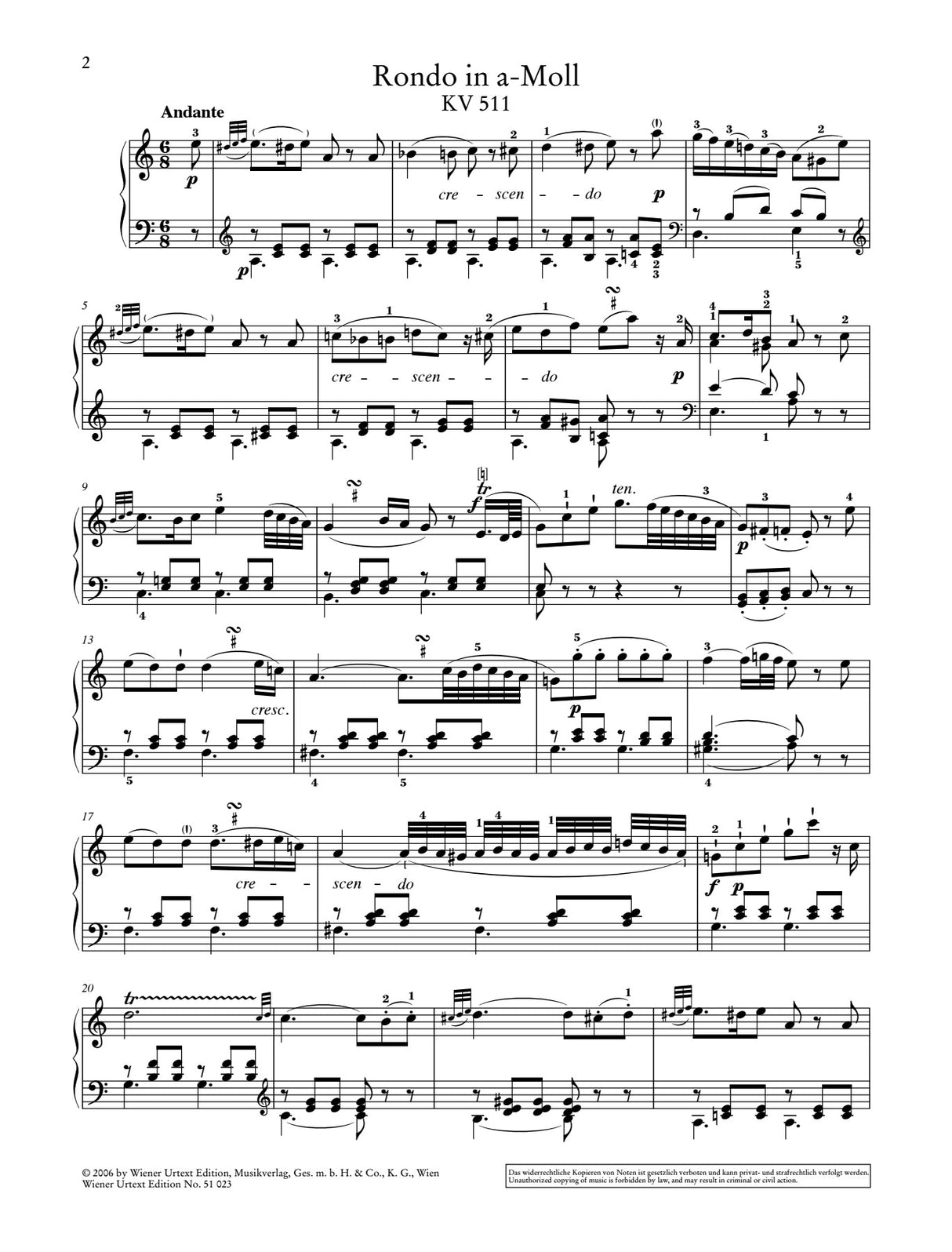 Mozart: Rondo in A Minor, K. 511