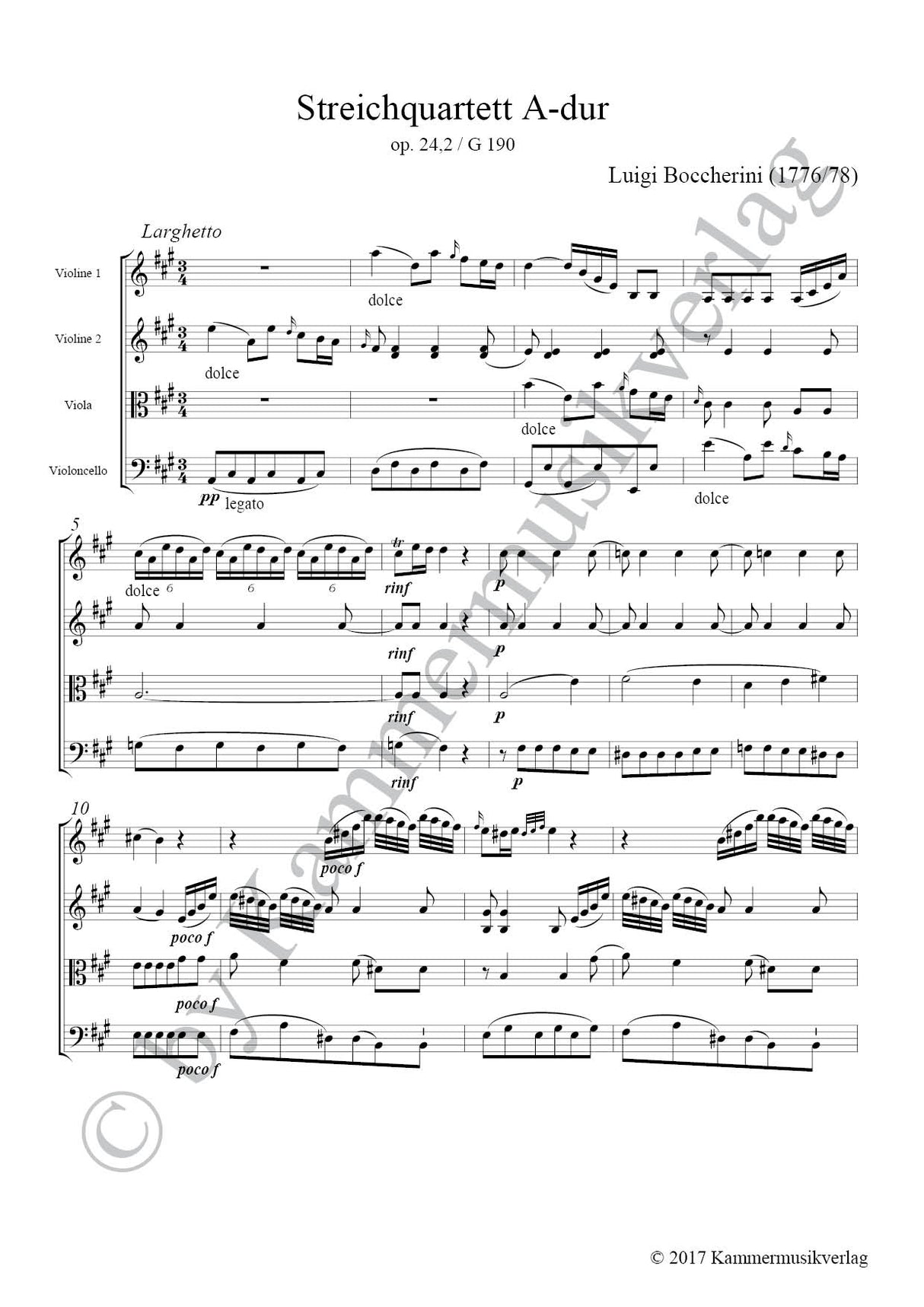 Boccherini: String Quartet in A Major, G 190, Op. 24, No. 2