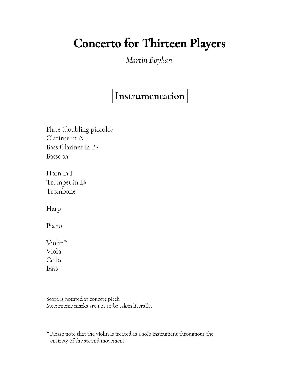 Boykan: Concerto for 13 Players