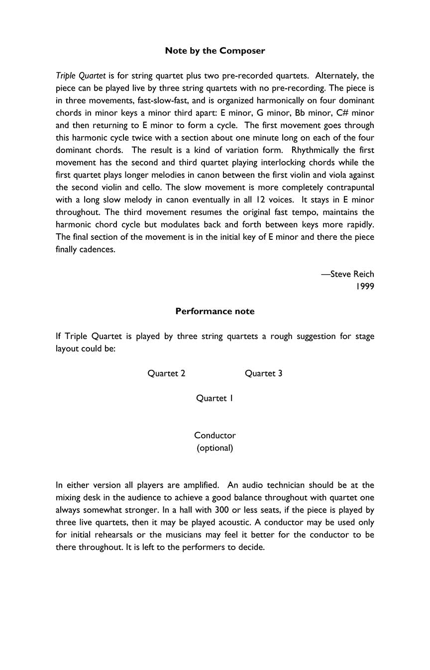 Reich: Triple Quartet - Version for String Quartet and Tape