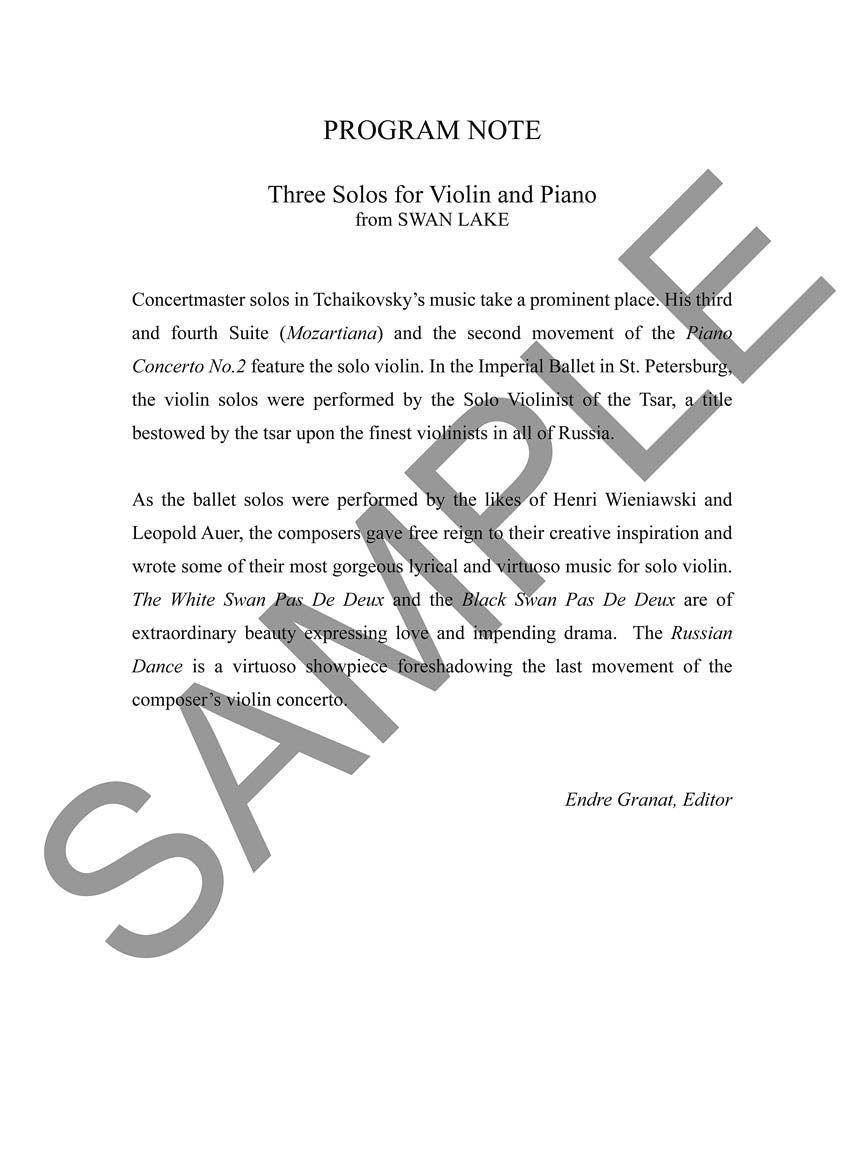 Tchaikovsky: 3 Solos for Violin and Piano from 'Swan Lake'