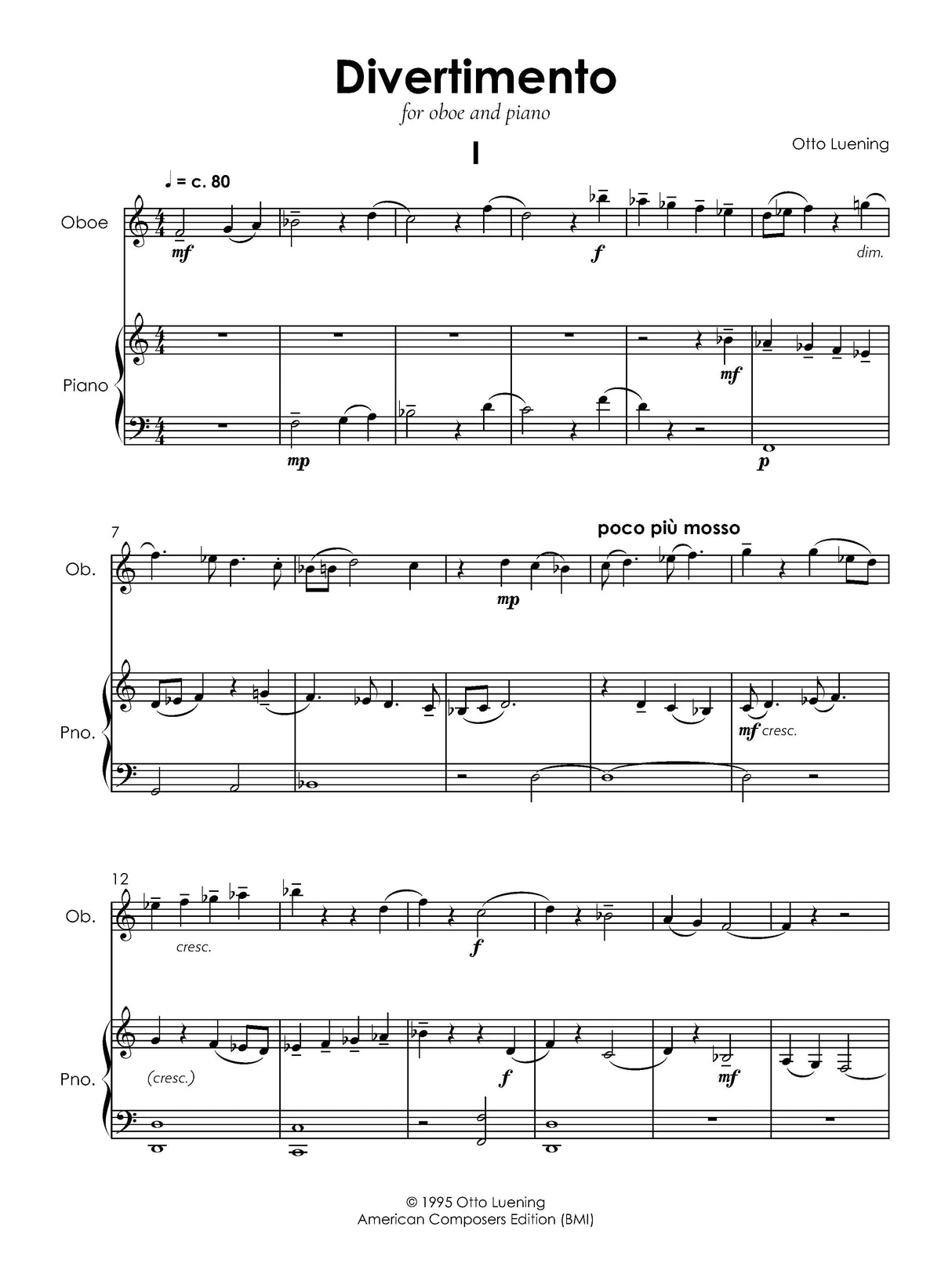 Luening: Divertimento for Oboe and Piano