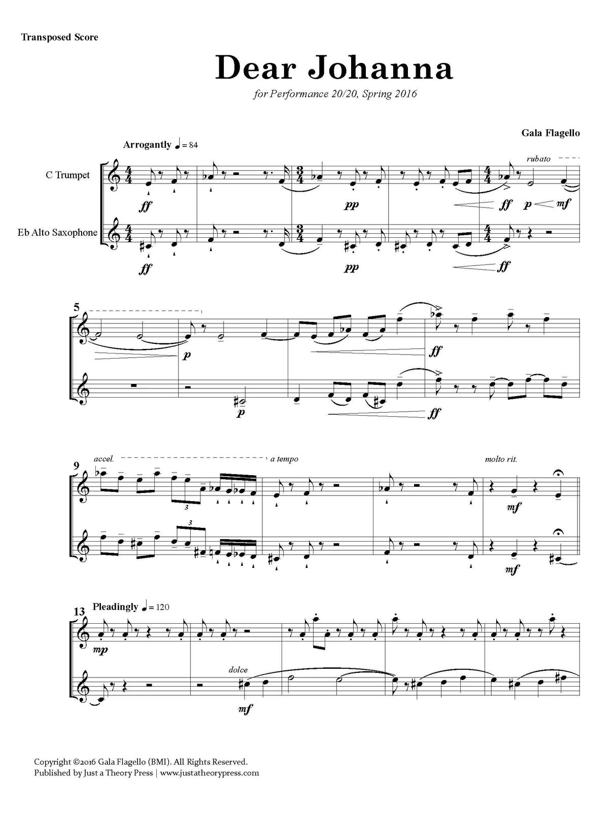 Flagello: Dear Johanna (Version for B-flat Trumpet & English Horn)