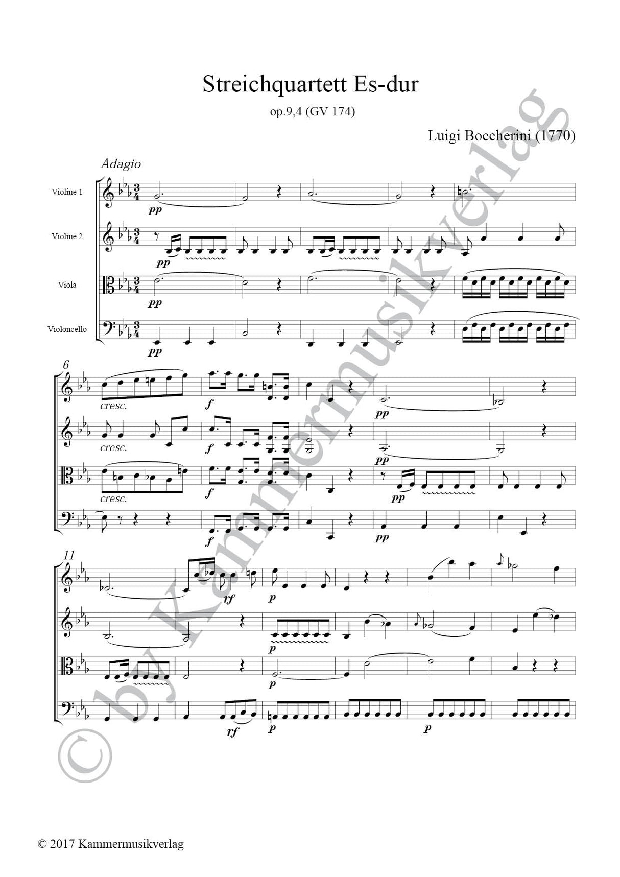 Boccherini: String Quartet in E-flat Major, G 174, Op. 9, No. 4