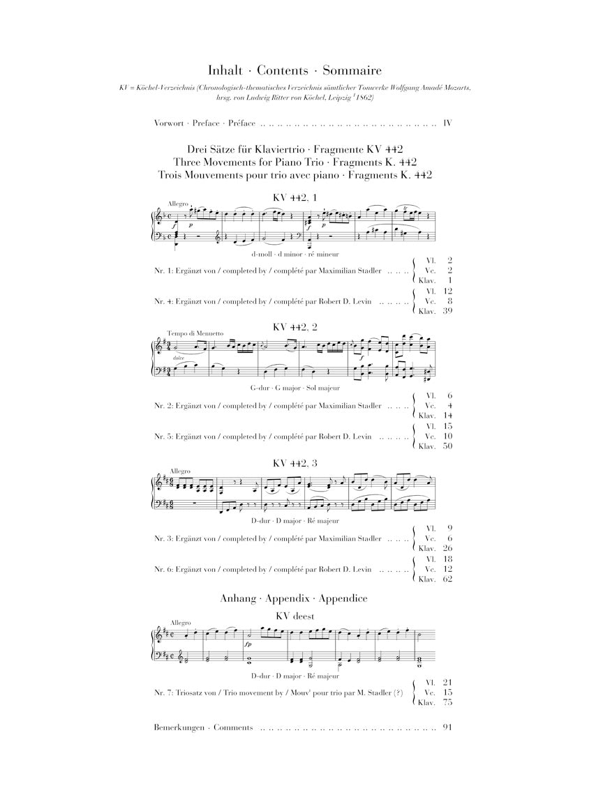 Mozart: Three Movements for Piano Trio, Fragments K. 442