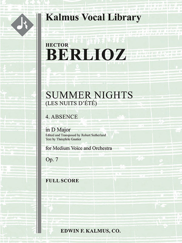 Berlioz: Absence, Op. 7, No. 4 (transposed in D Major)