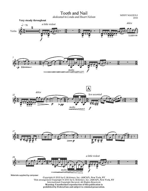 Mazzoli: Tooth and Nail (Version for Violin & Electronics)