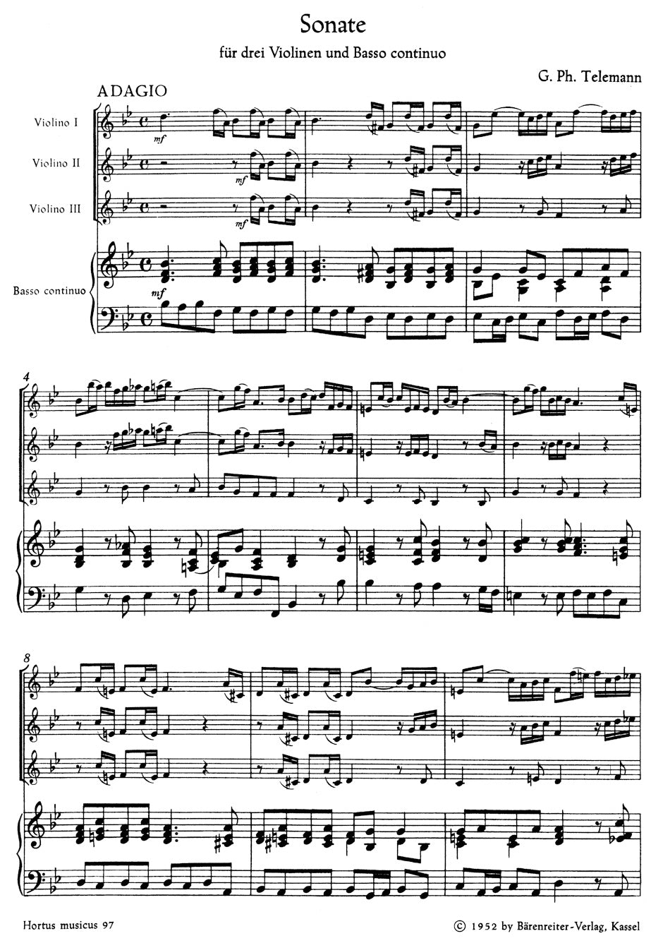 Telemann: Sonata for Three Violins and Basso continuo in B Major, TWV 43:B1