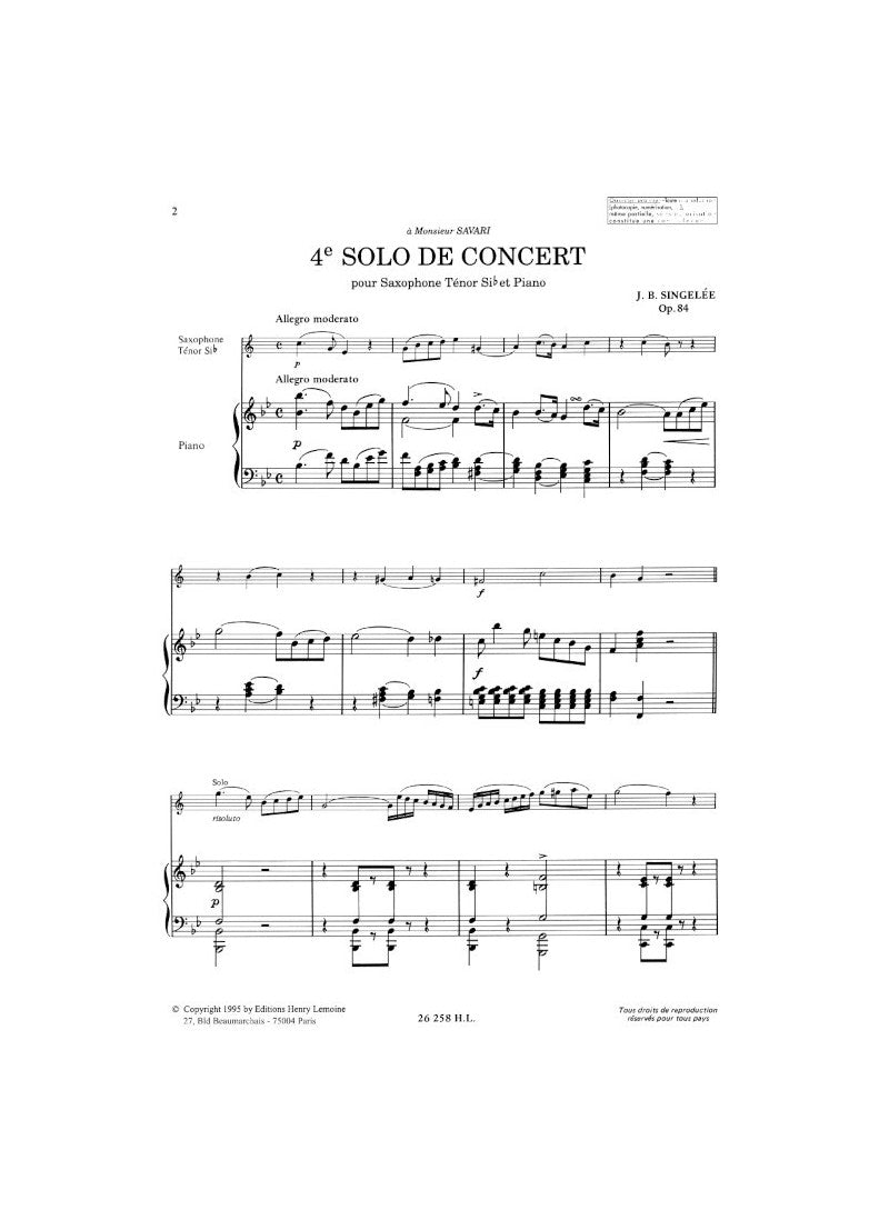 Singelée: Solo de concerts, Opp. 84, 92 & Fantaisie brillante, Op. 75 & Sax Concerto, Op. 57