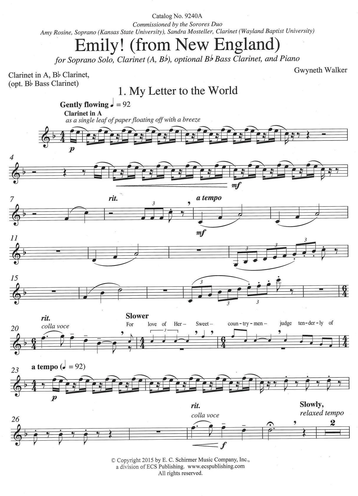 Gw. Walker: Emily! (from New England) (Version for soprano, clarinet, & piano)