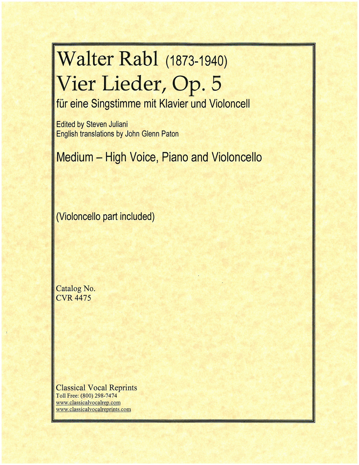 Rabl: 4 Lieder, Op. 5