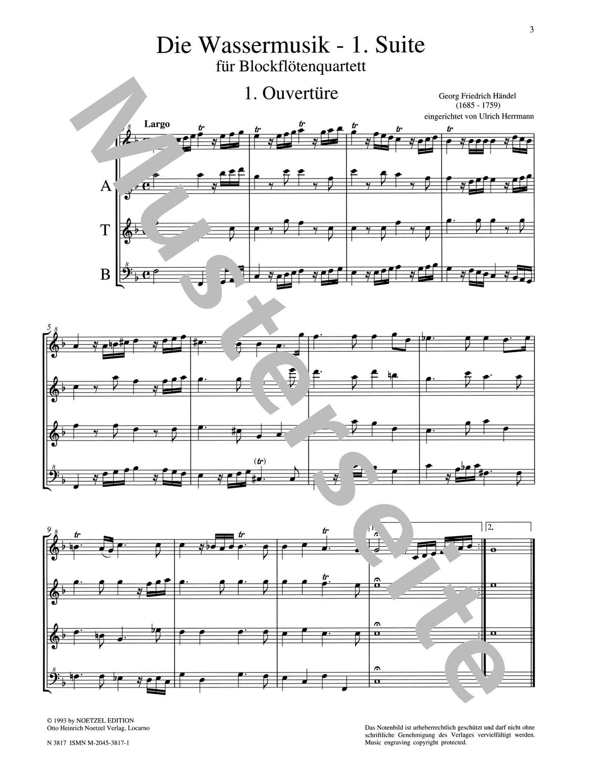 Handel: Water Music, HWV 348 (arr. for SATB recorder)