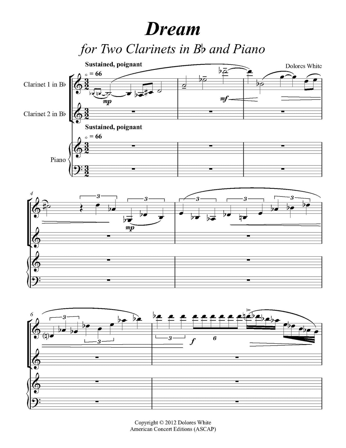 White: Dream (Version for Two Clarinets and Piano)