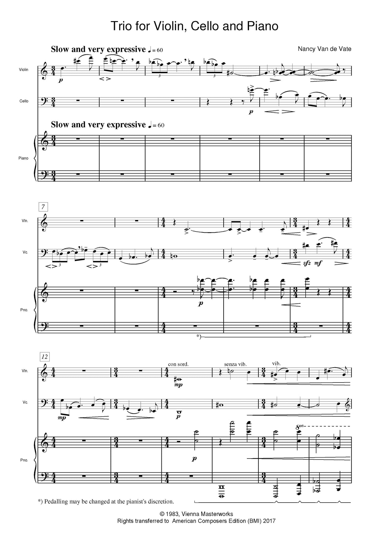 Van de Vate: Piano Trio