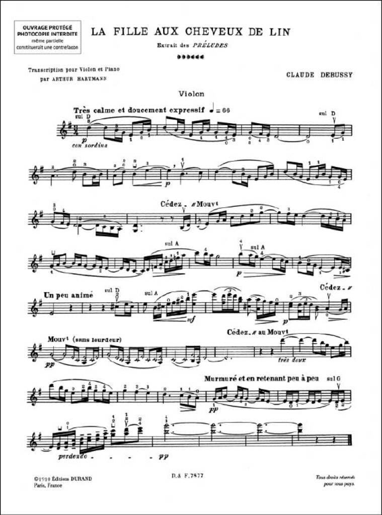 Debussy: La fille aux cheveux de lin (arr. for violin & piano)