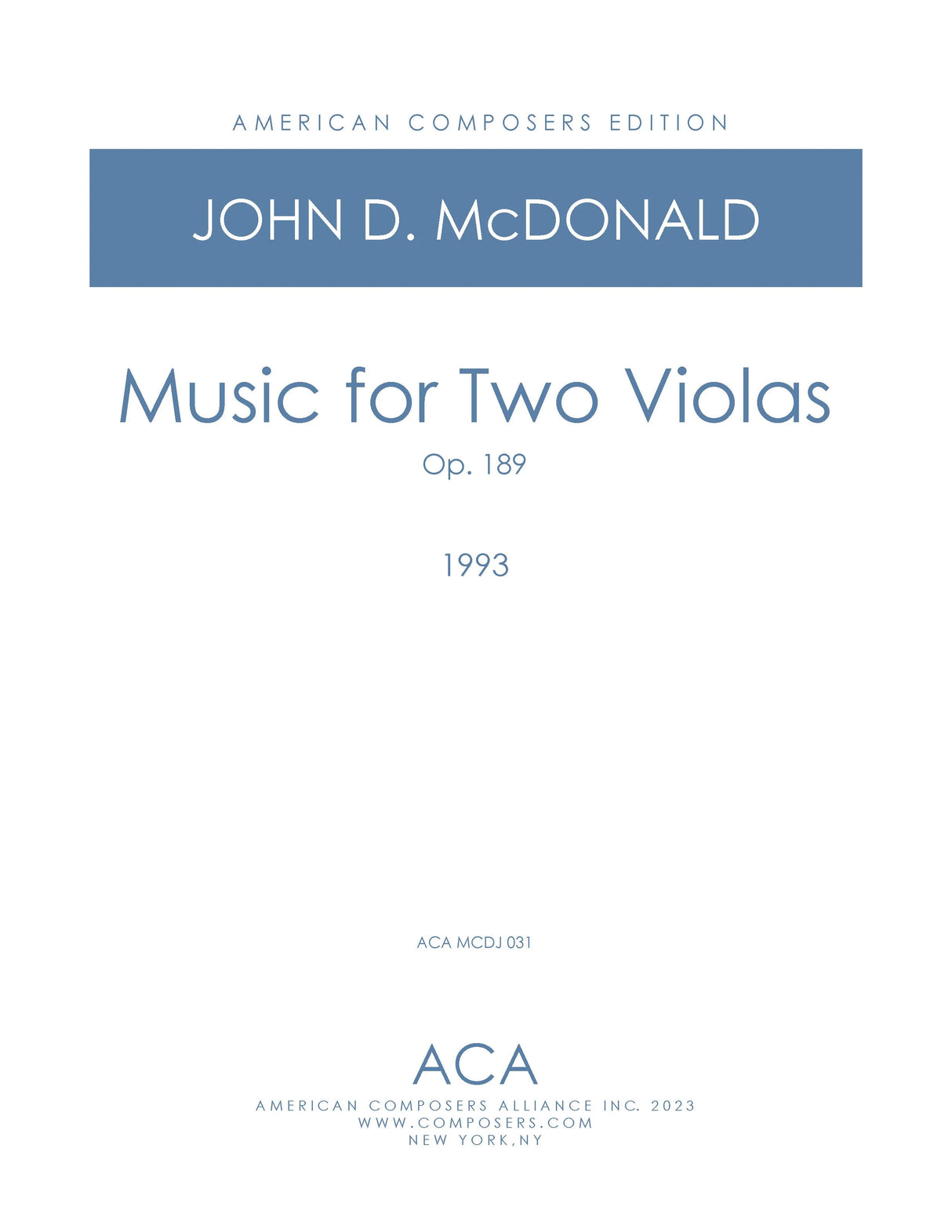 McDonald: Music for 2 Violas, Op. 189