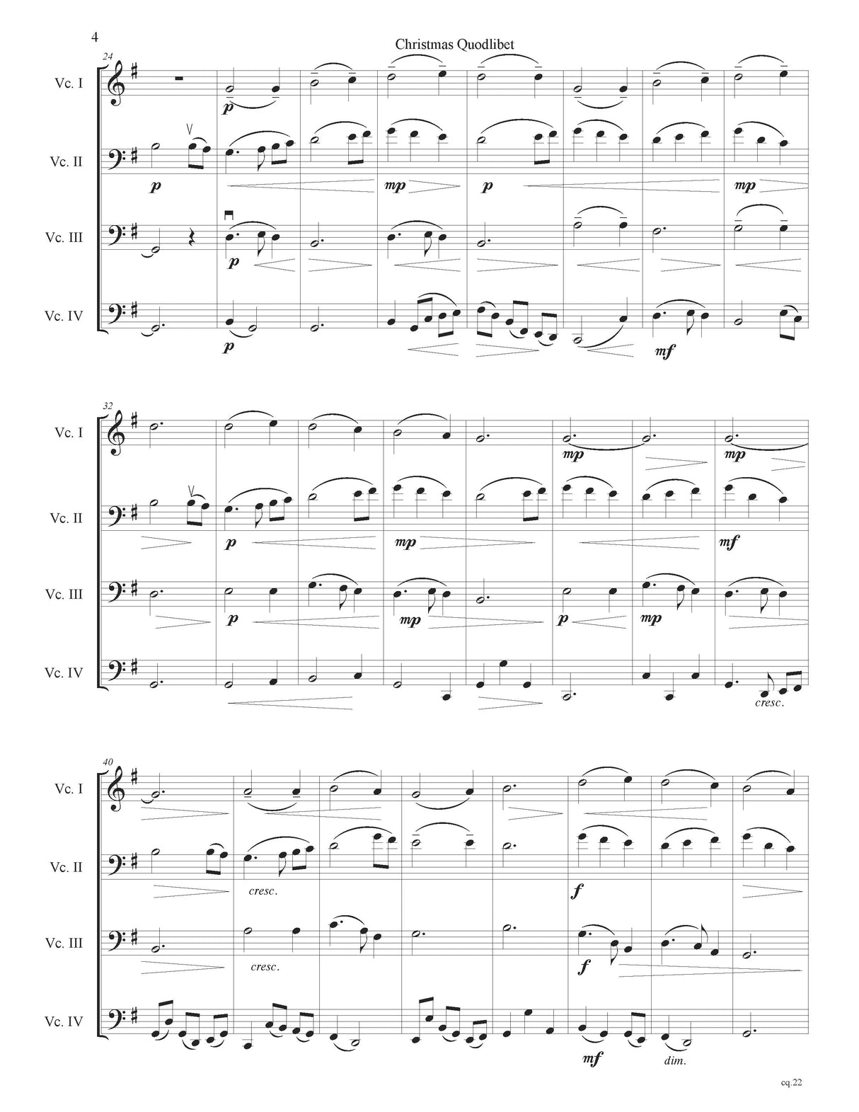 Flaherty: Christmas Quodlibet (Version for 4 Cellos)