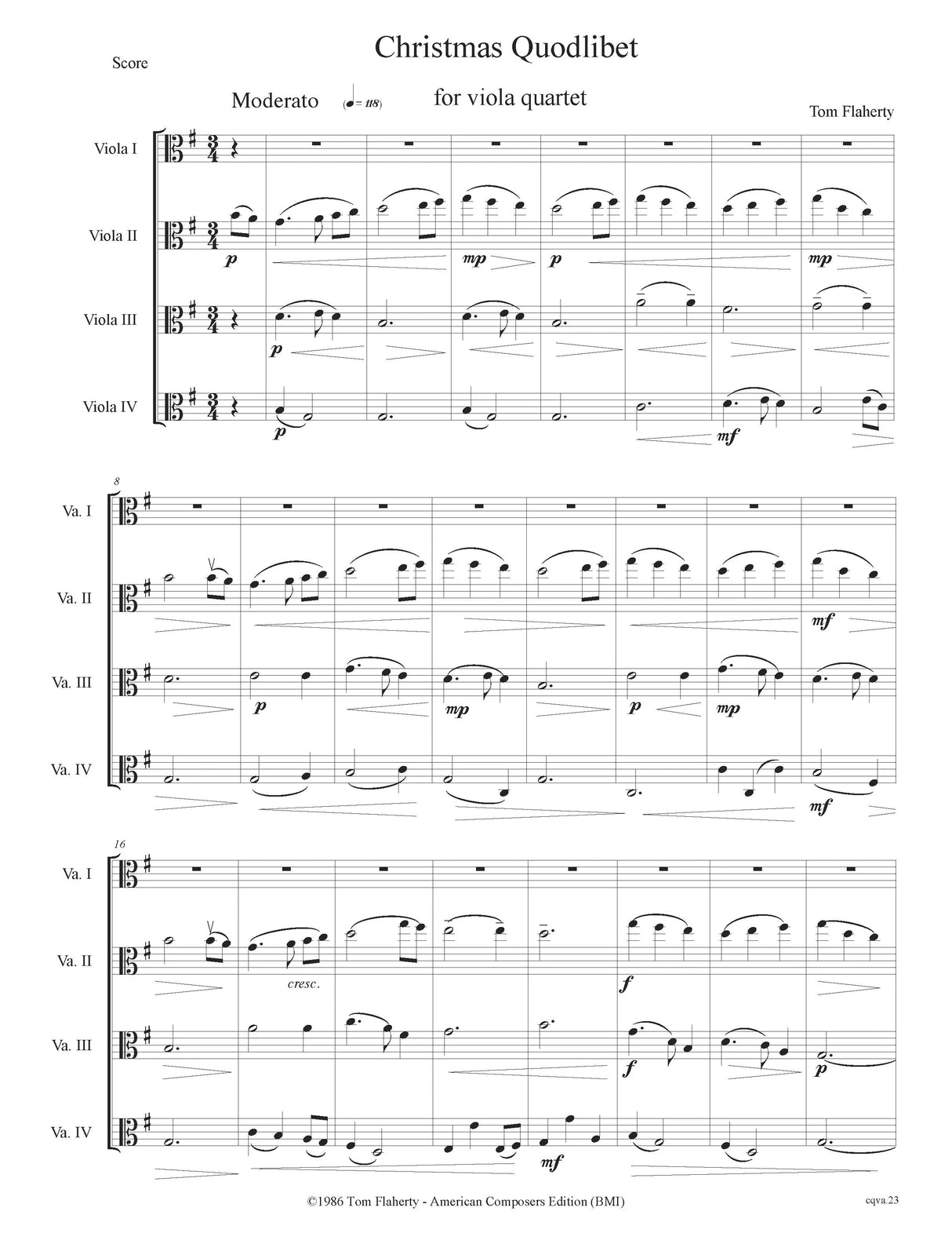 Flaherty: Christmas Quodlibet (Version for 4 Violas)