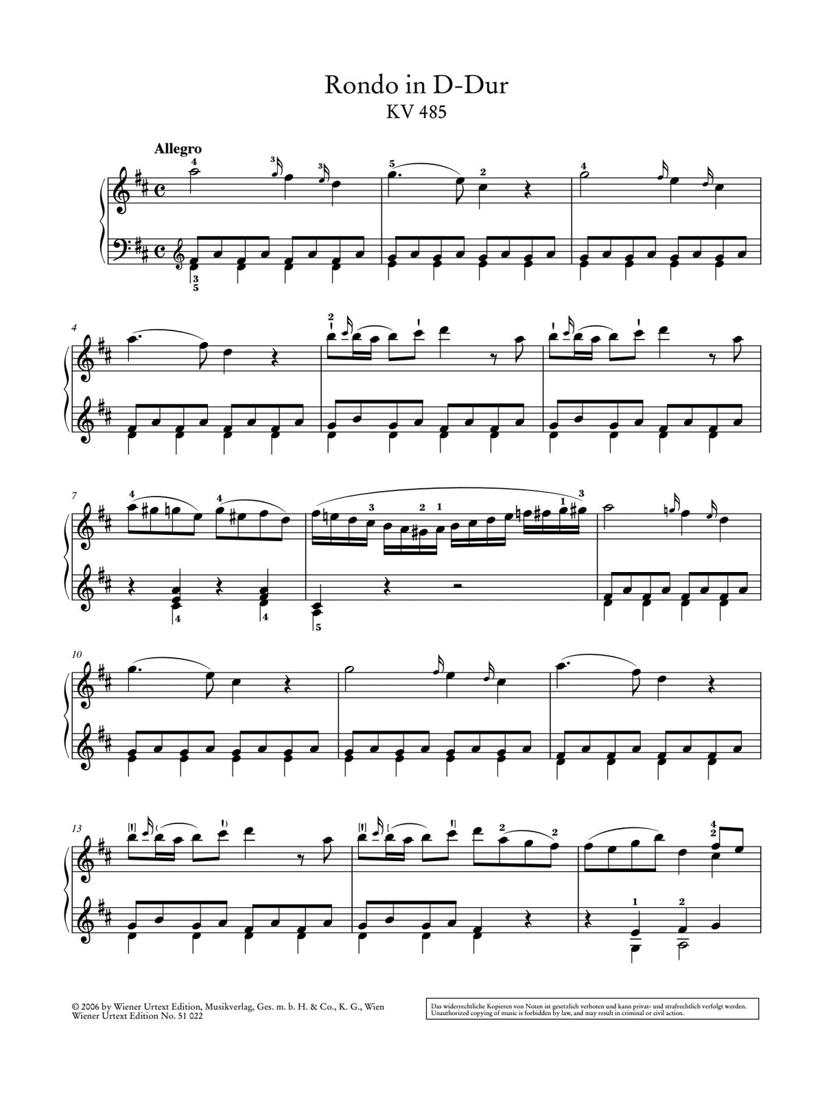 Mozart: Rondo in D Major, K. 485