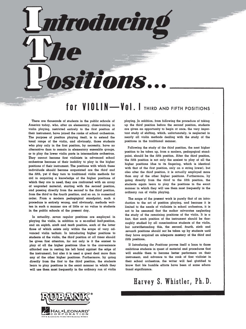 Introducing the Positions for Violin - Volume 1