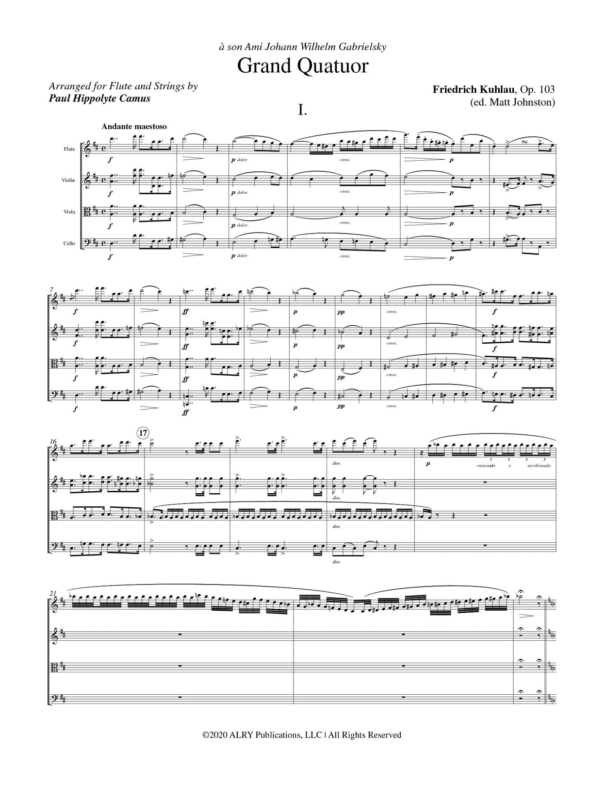 Kuhlau: Grand Quatour in D Minor, Op. 103 (arr. for flute & string trio)