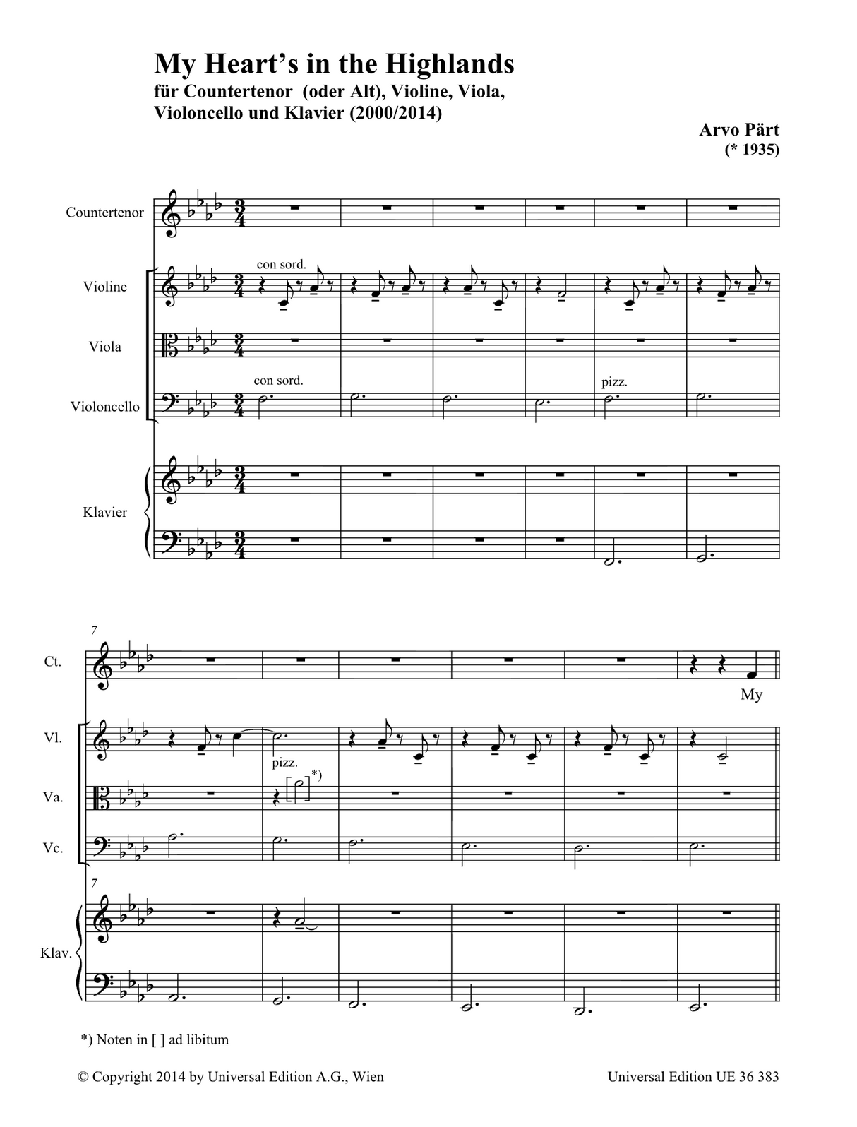 Pärt: My Heart's in the Highlands (Version for Countertenor, String Trio, and Piano)