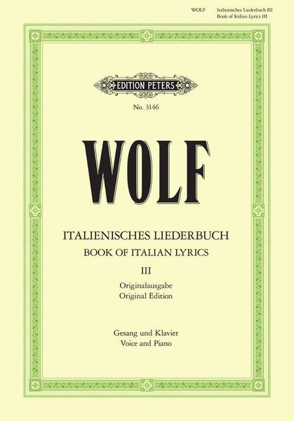 Wolf: Italienisches Liederbuch - Volume 3 (Nos. 31-46)