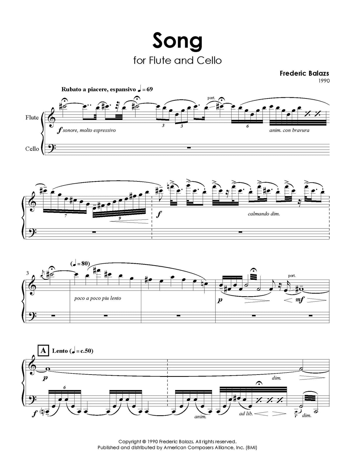 Balazs: Song for Flute and Cello
