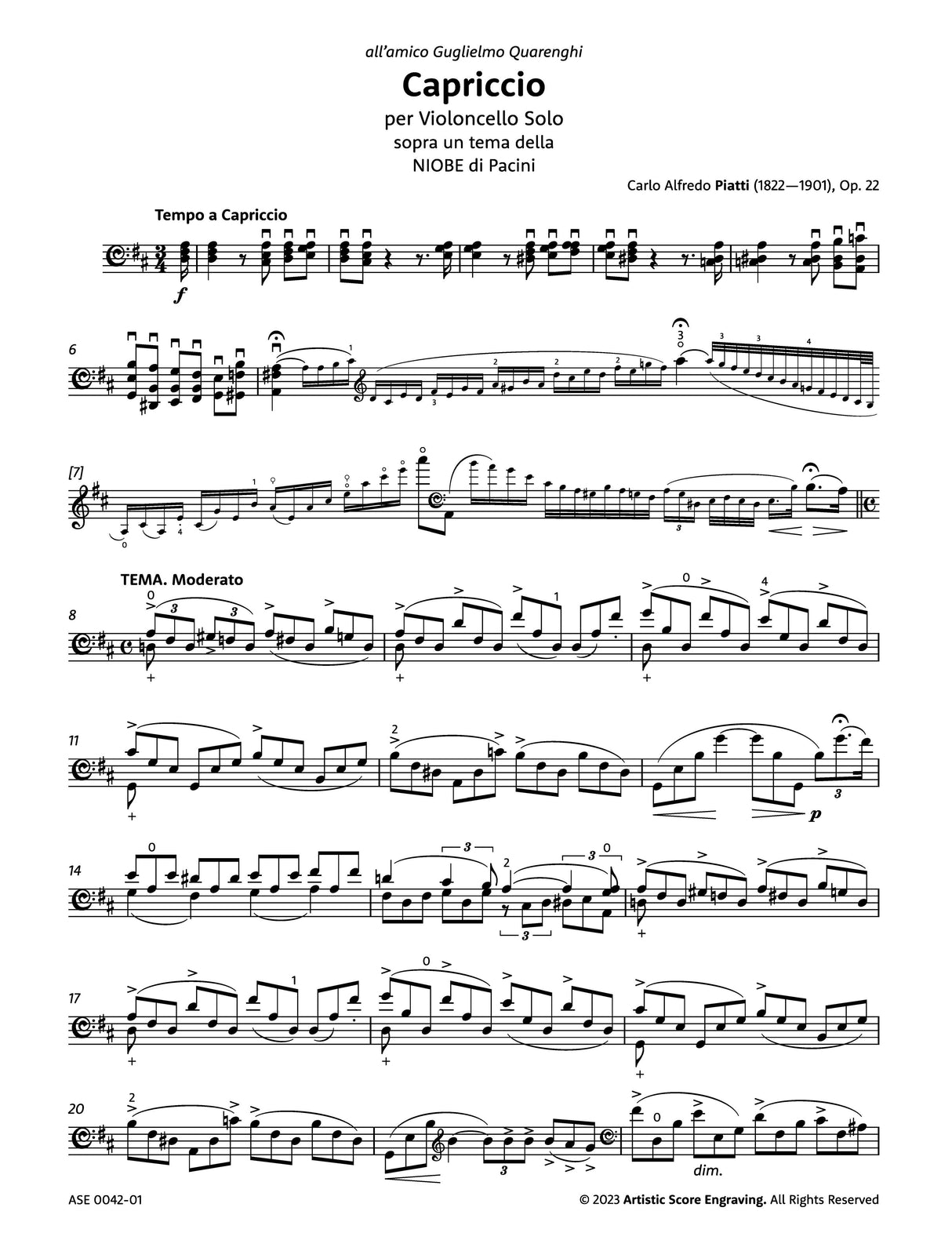 Piatti: Capriccio on a theme from "Niobe" by Pacini, Op. 22