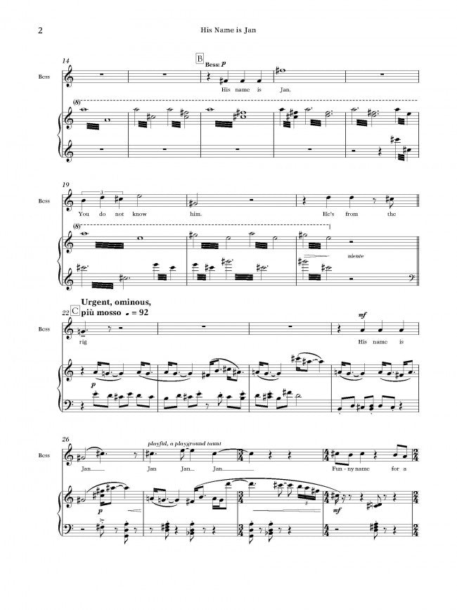 Mazzoli: His Name is Jan (Version for Soprano & Piano)