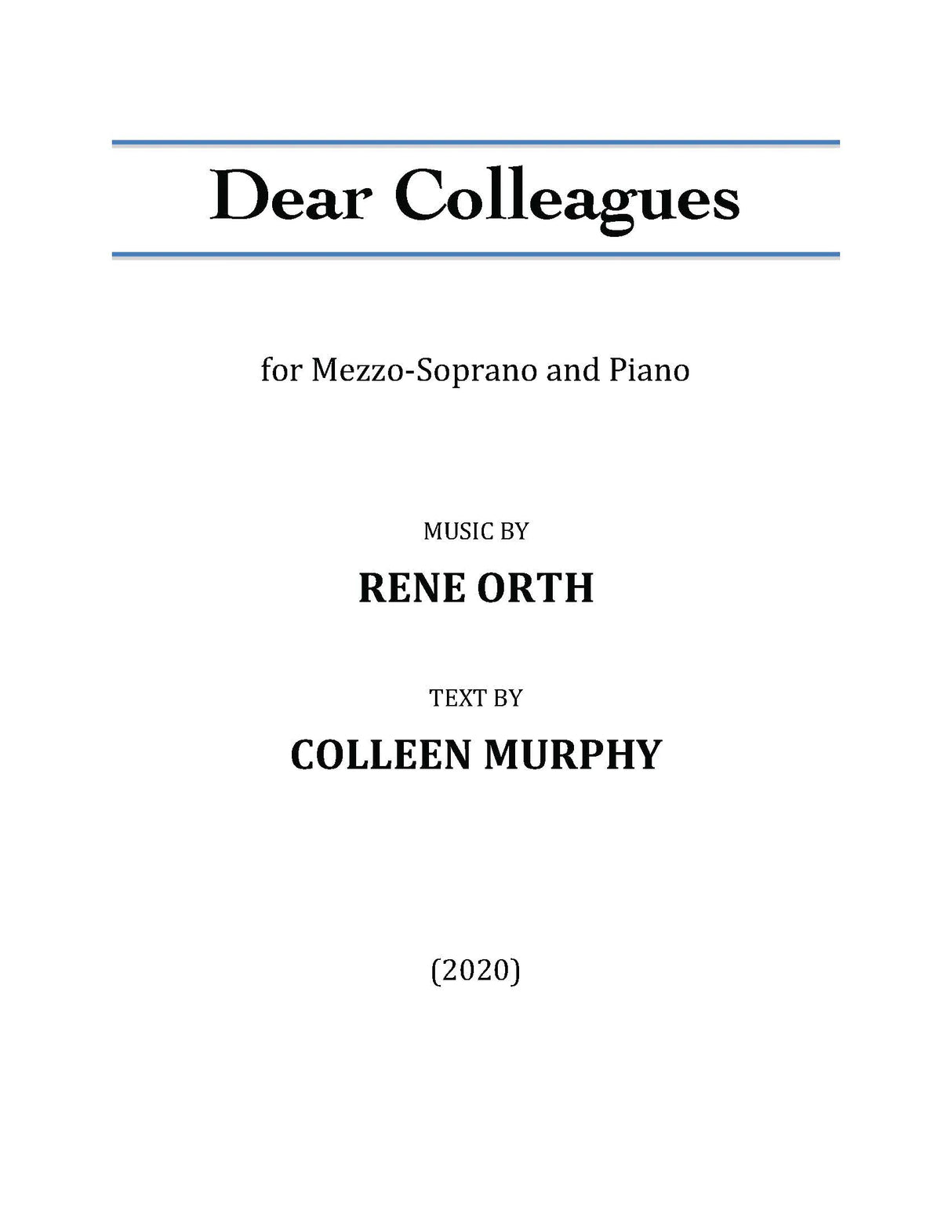 Orth: Dear Colleagues