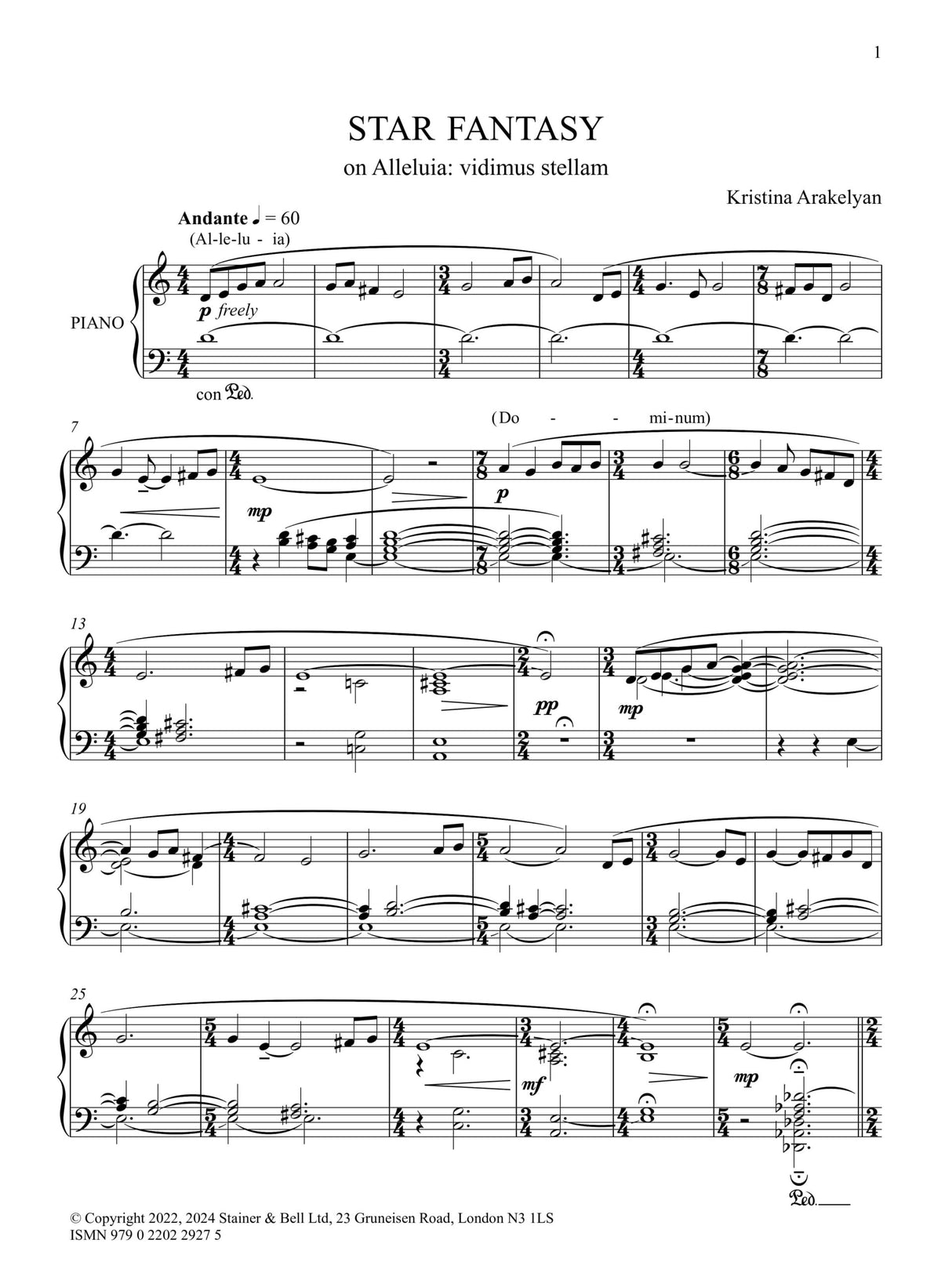 Arakelyan: Star Fantasy (Version for Piano)