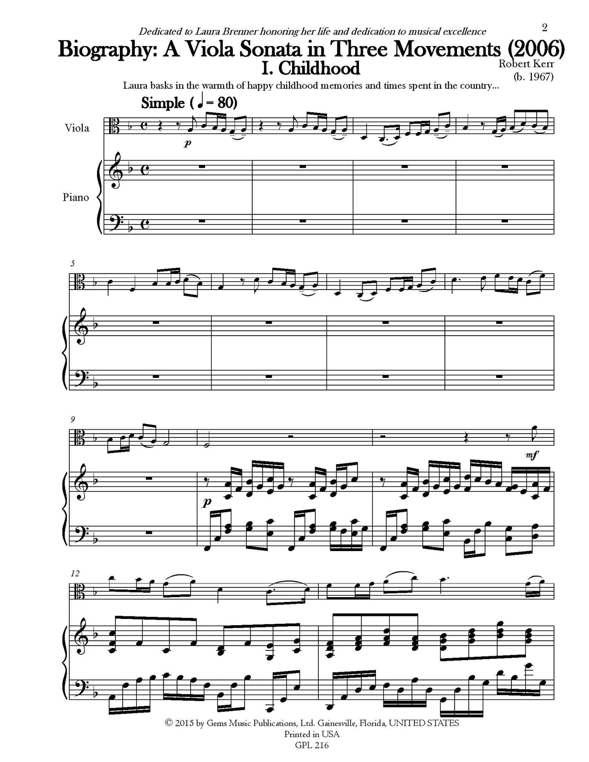 Kerr: Biography - A Viola Sonata in Three Movements
