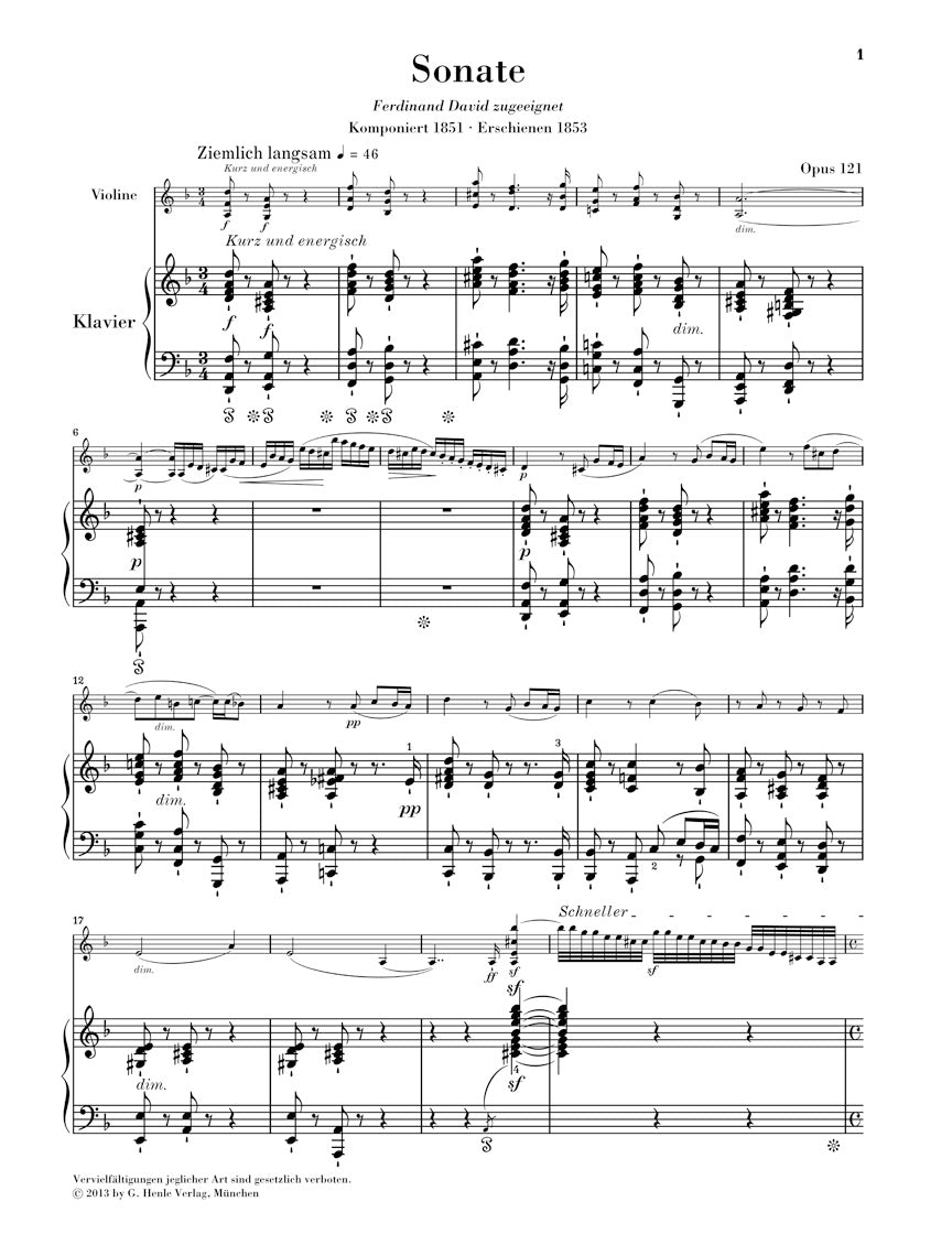 Schumann: Violin Sonata No. 2 in D Minor, Op. 121