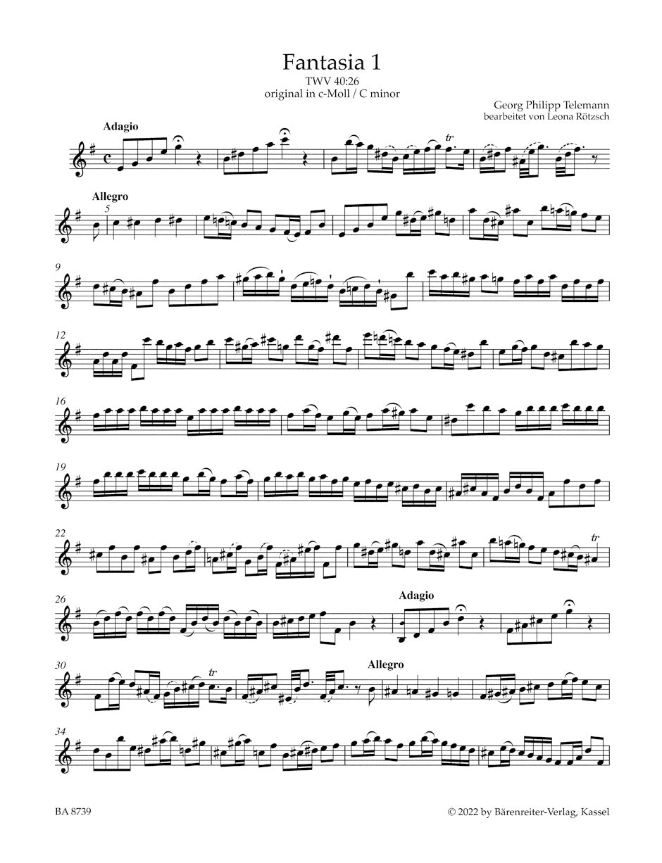Telemann: 12 Fantasias without Bass, TWV 40:26–37 (arr. for flute)