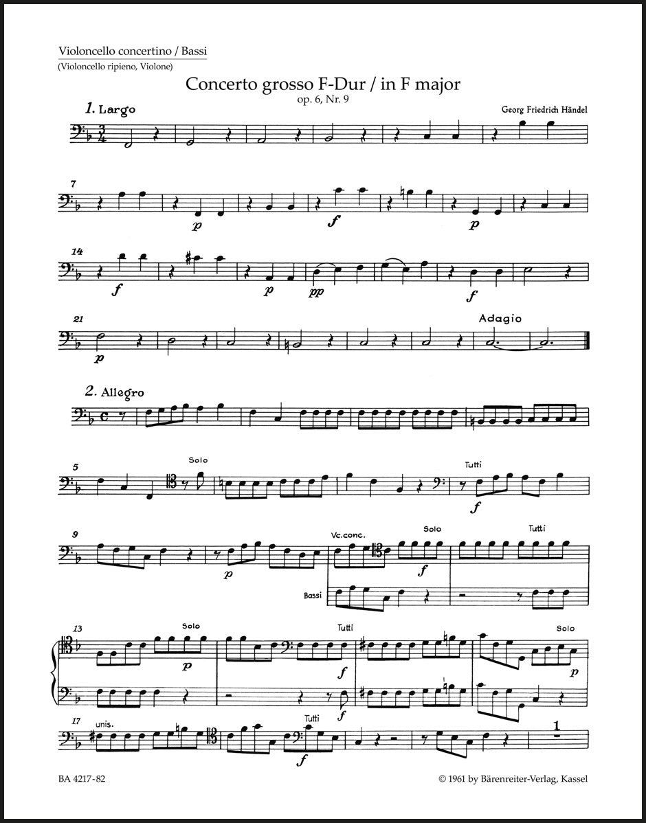 Handel: Concerto grosso in F Major, Op. 6, No. 9, HWV 327