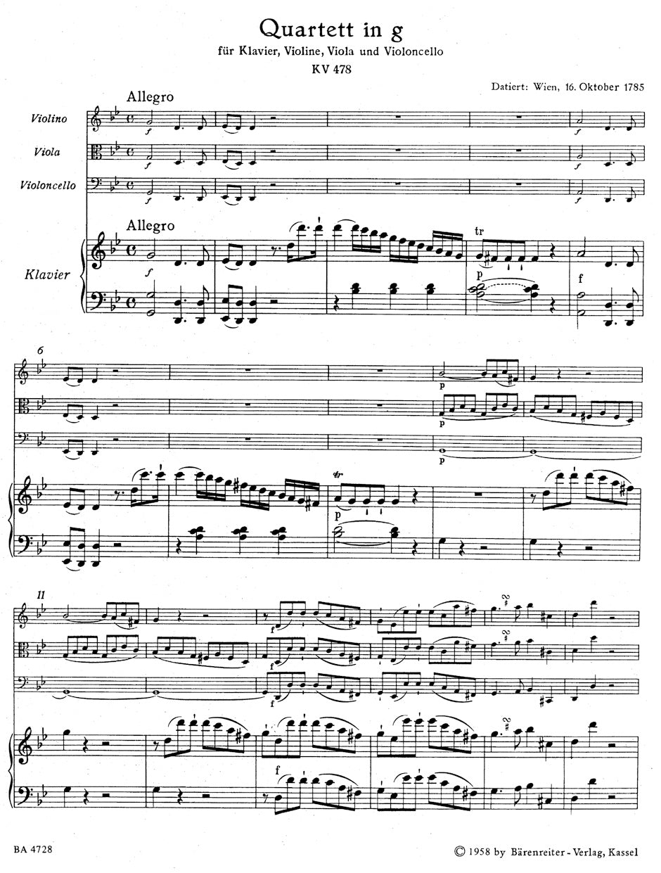 Mozart: Piano Quartet in G Minor, K. 478
