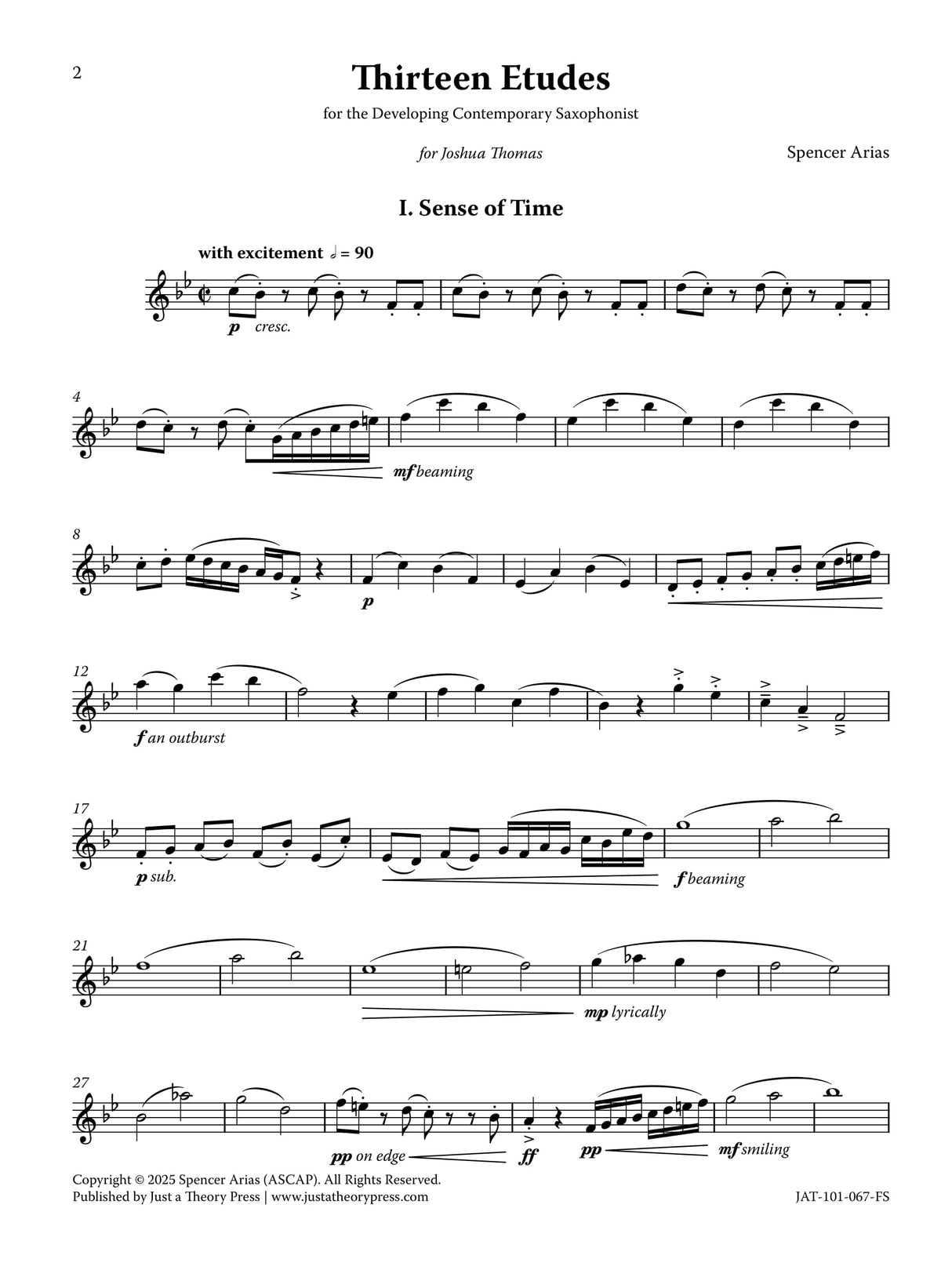 Arias: Thirteen Etudes, and Sonata for Alto Saxophone and PIano.