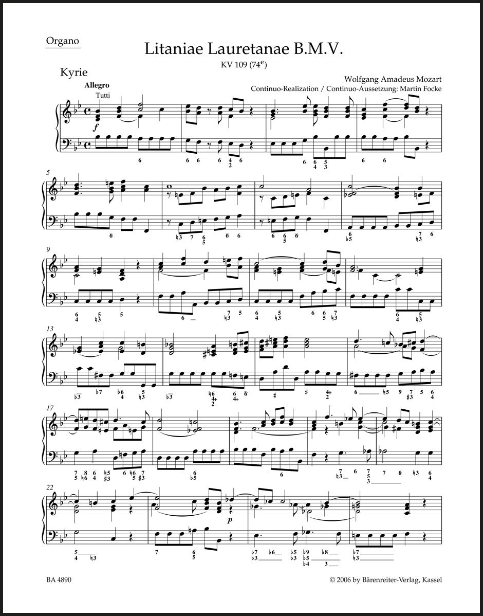Mozart: Litaniae Lauretanae B.M.V. in B-flat Major, K. 109 (74e)