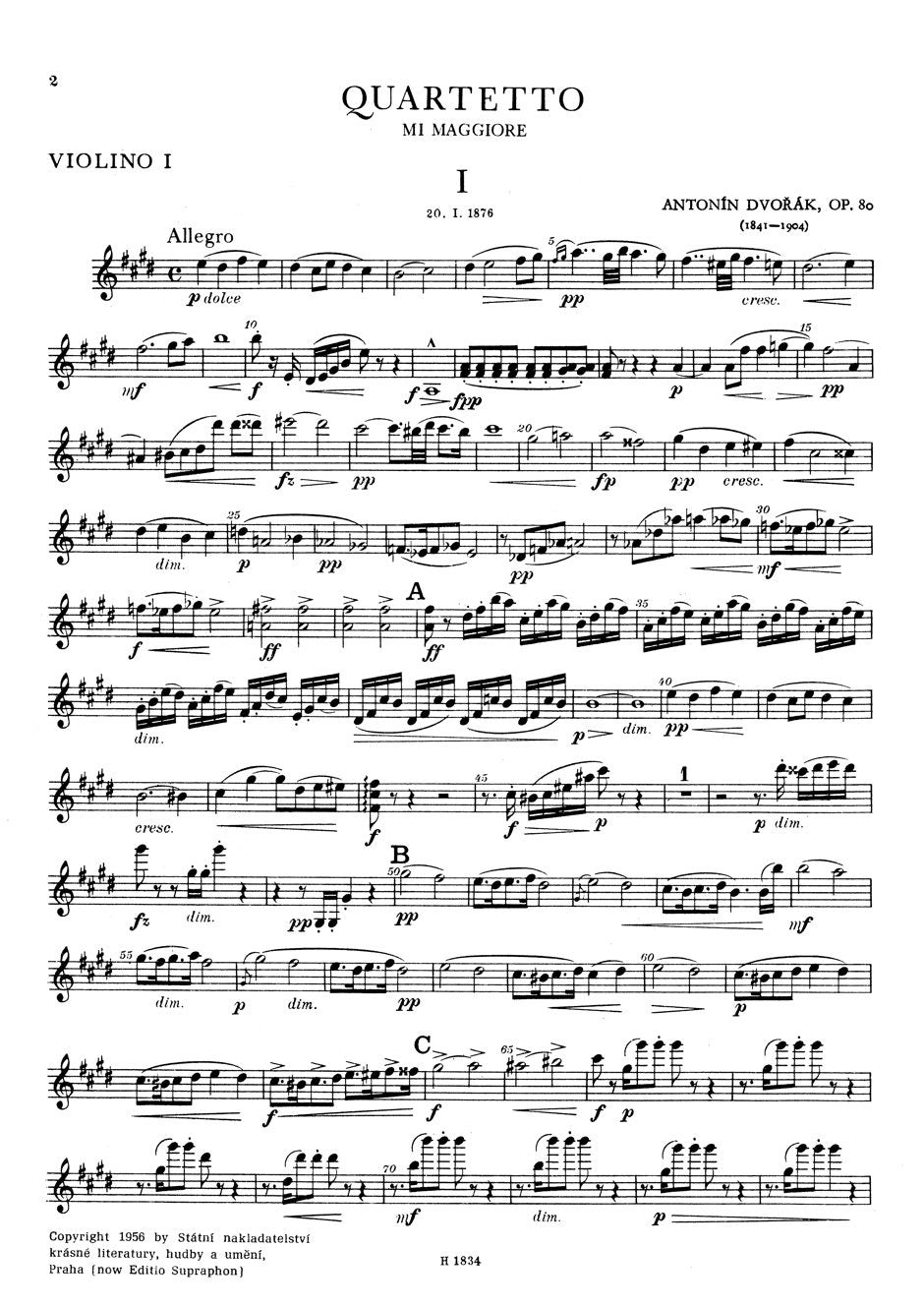 Dvořák: String Quartet No. 8 in E Major, Op. 80