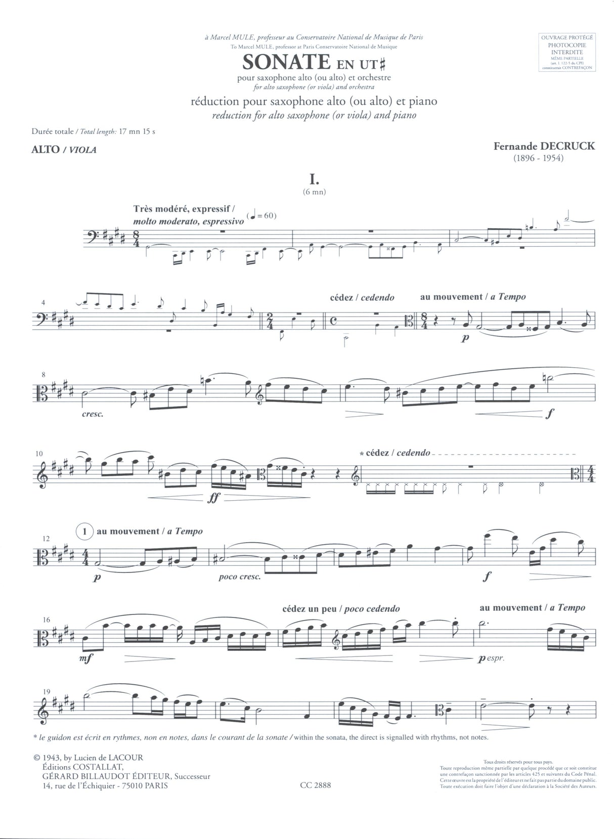 Decruck: Sonata in C-sharp Minor for Alto Saxophone or Viola