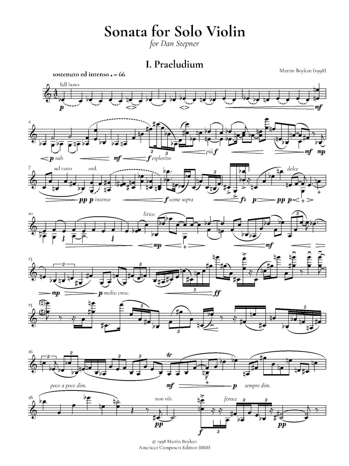 Boykan: Sonata for Solo Violin