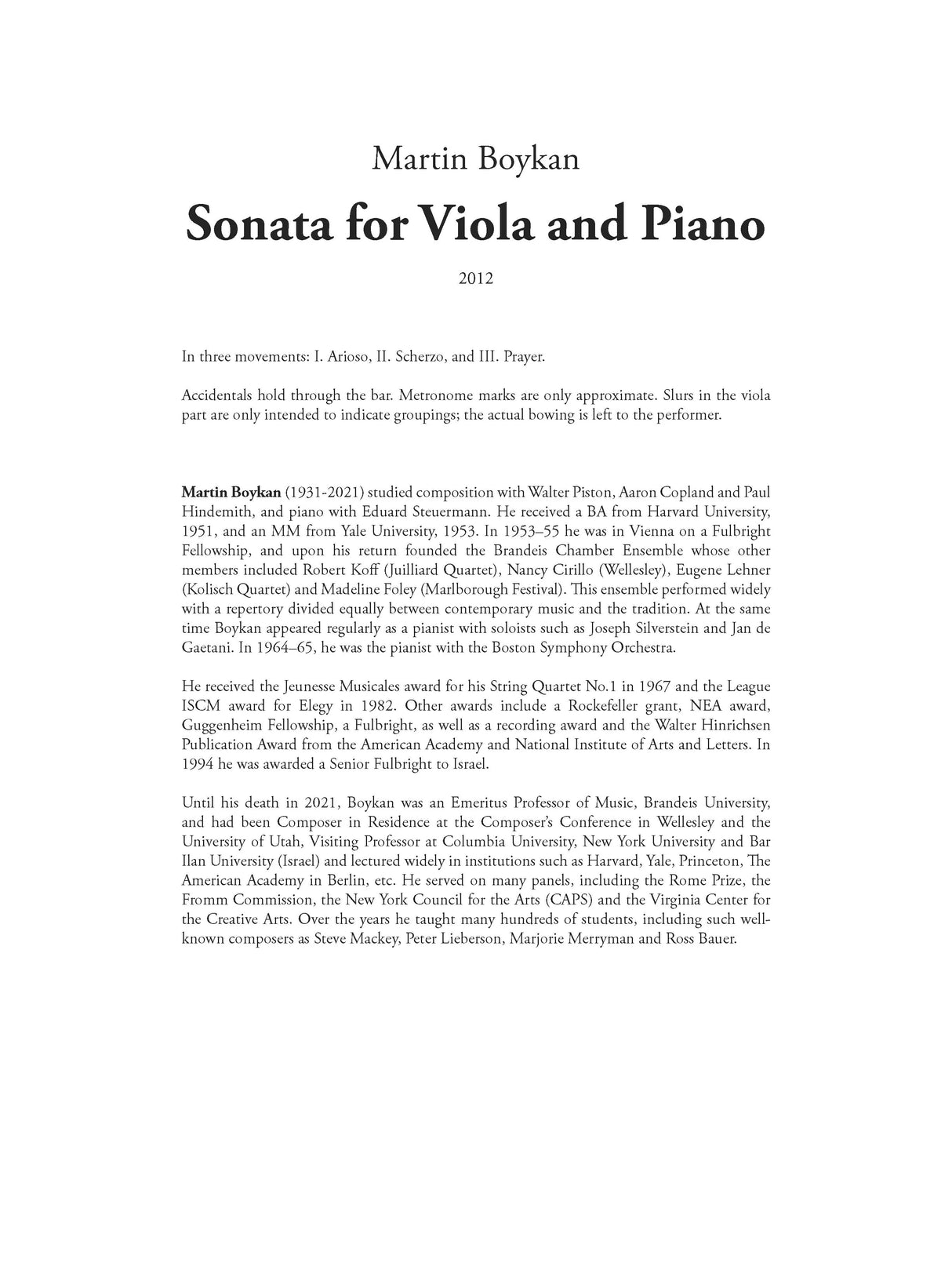 Boykan: Viola Sonata