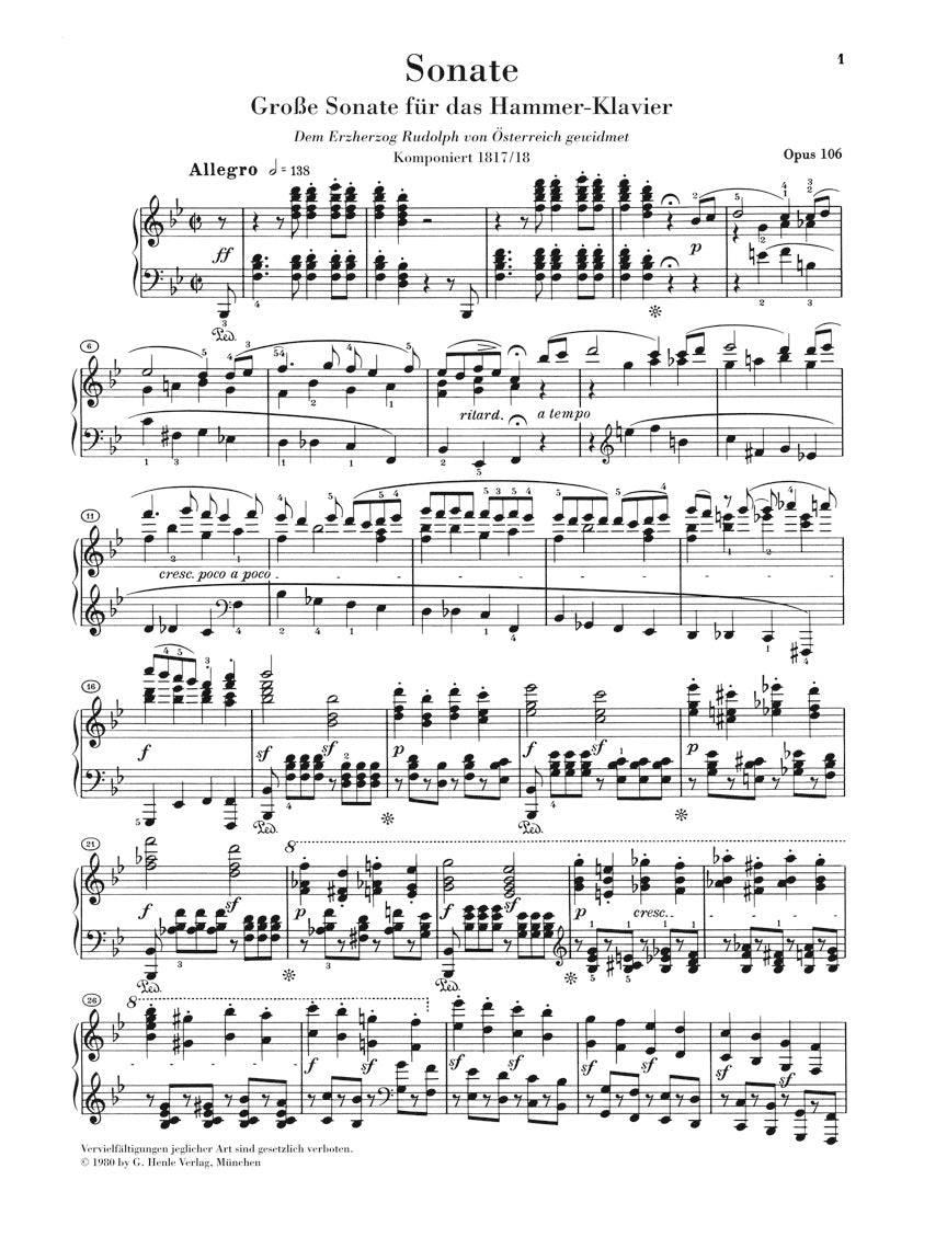 Beethoven: Piano Sonata No. 29 in B-flat Major, Op. 106