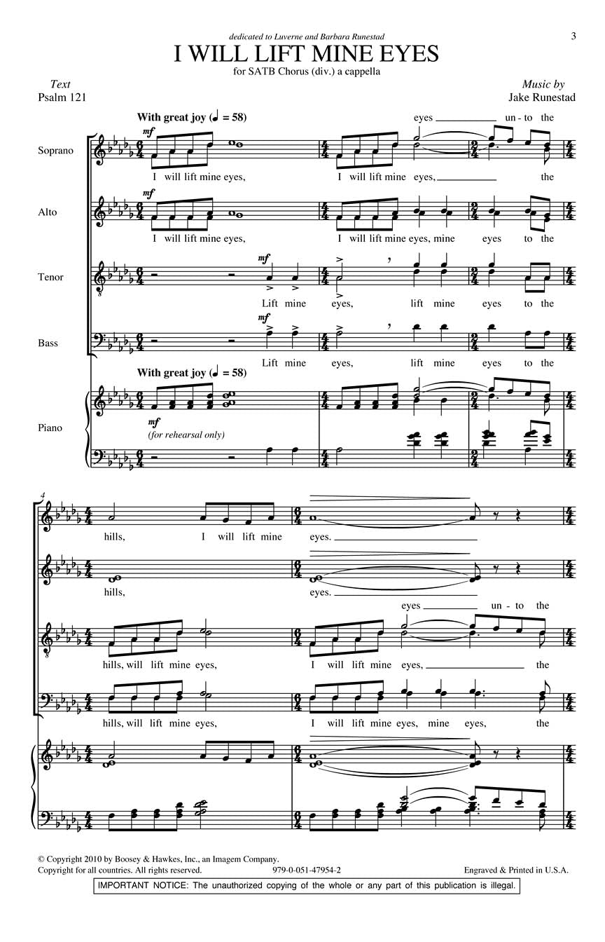 Runestad: I Will Lift Mine Eyes