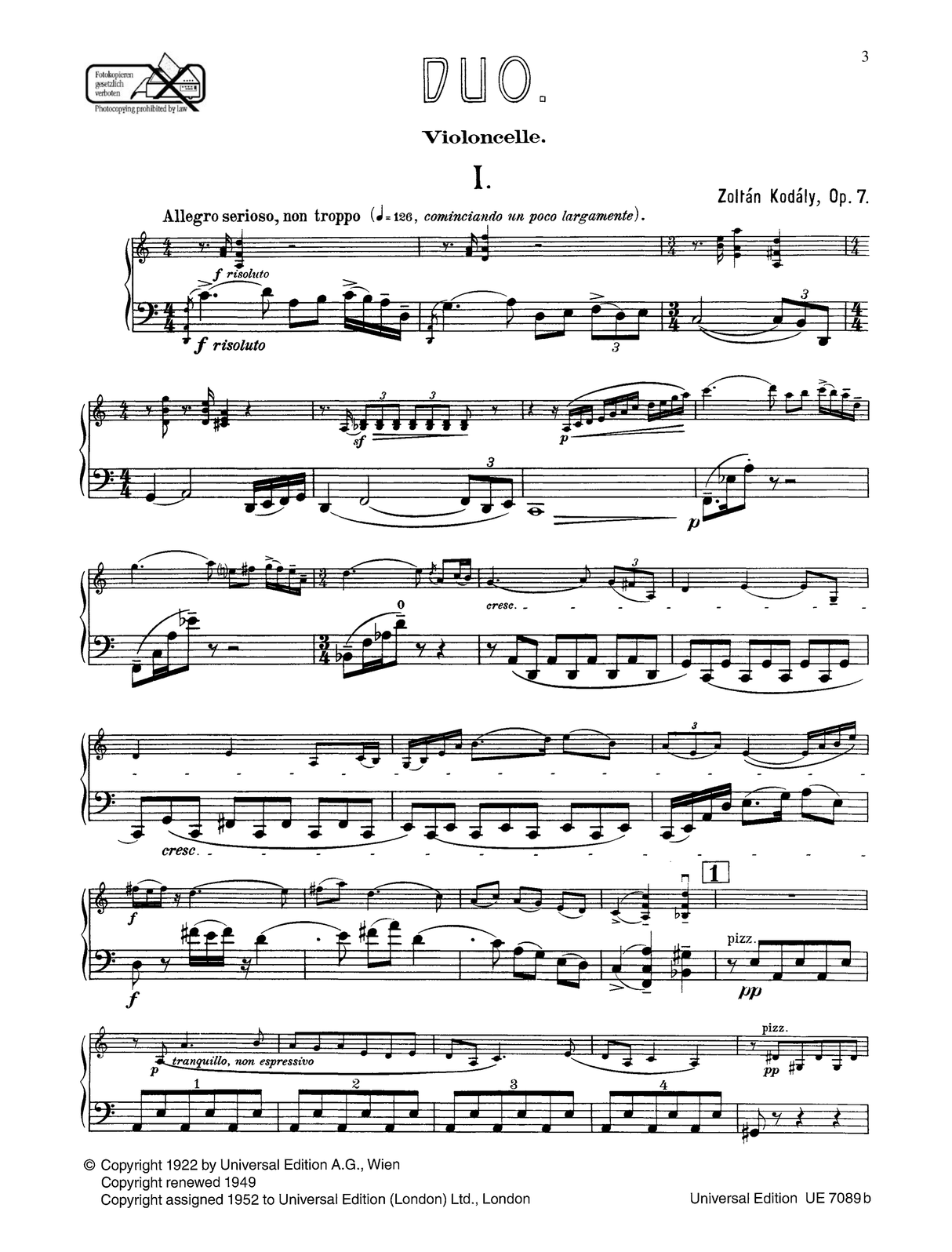 Kodály: Duo for Violin and Cello, Op. 7