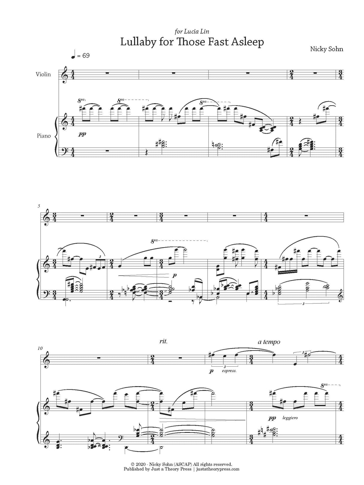 Sohn: Lullaby for Those Fast Asleep (Version for Violin & Piano)