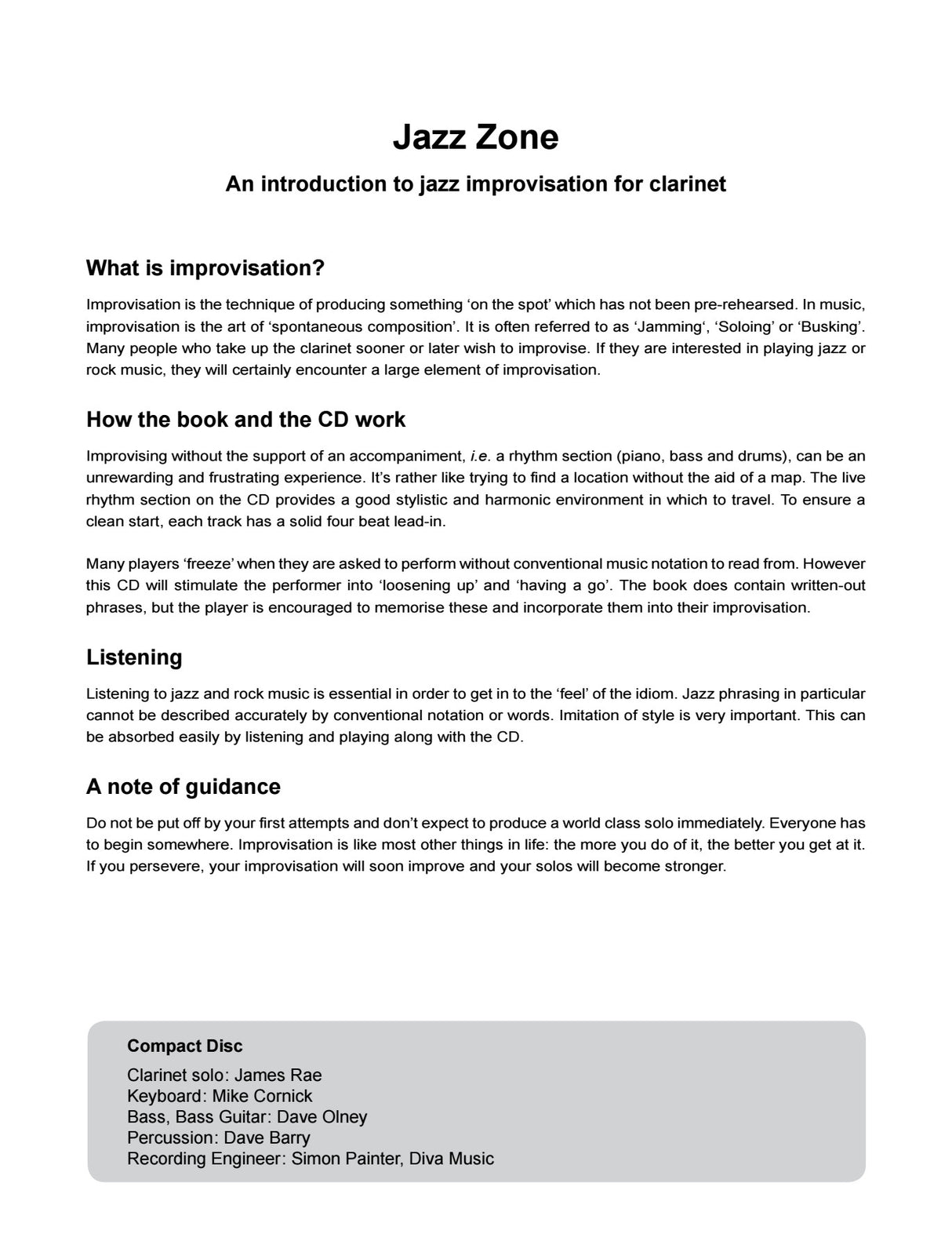 Jazz Zone - An Introduction to Jazz Improvisation for Clarinet